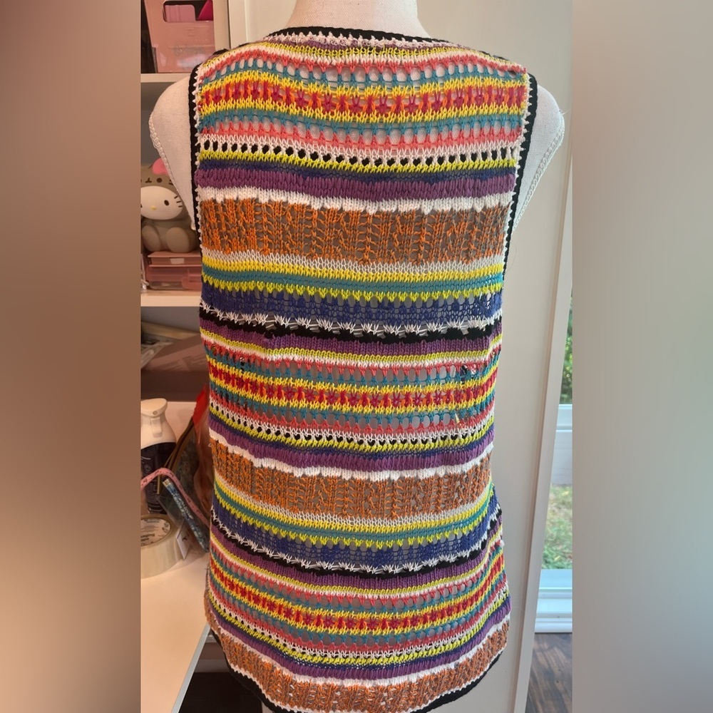 Trina Turk EUC Rainbow Crochet Knit Tank Sweater Vest Size M - Picture 2 of 7